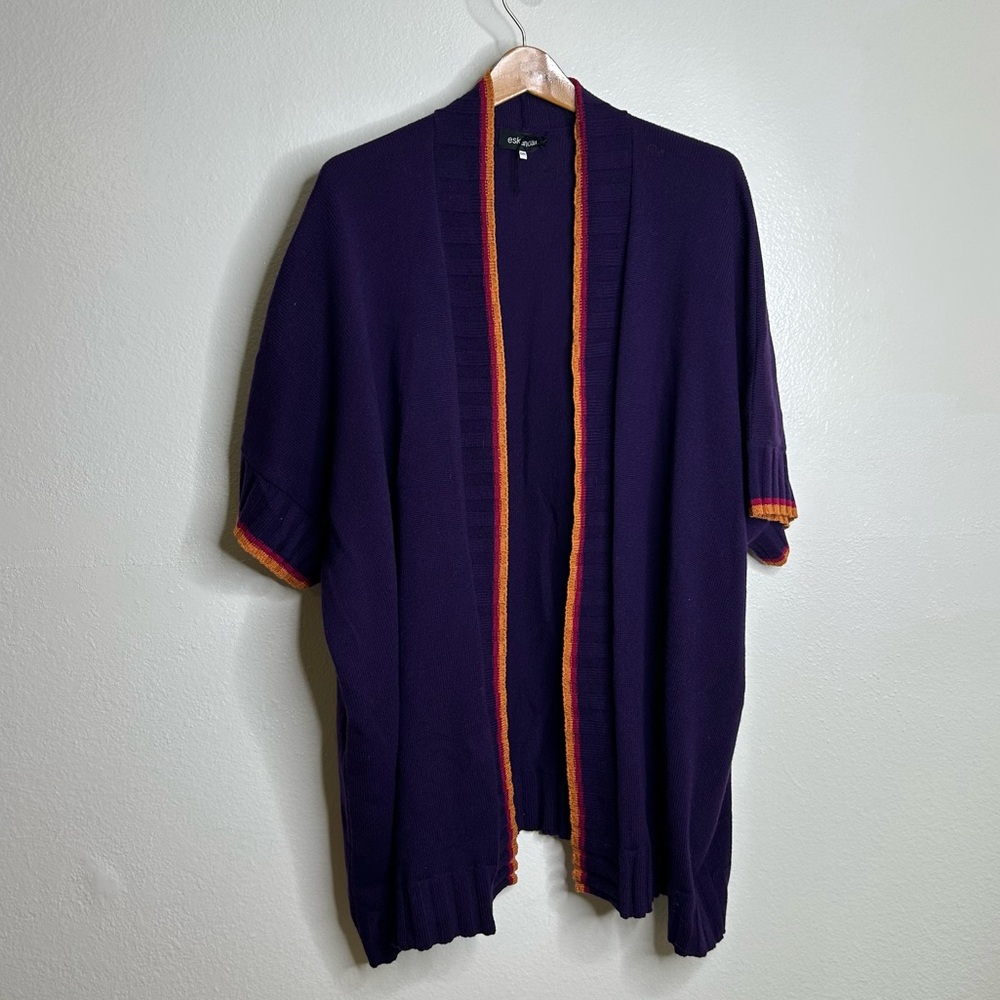 Eskandar Knitted 3/4 Width Sqaure Poncho Cardigan Ribbed Silk Cashmere OS